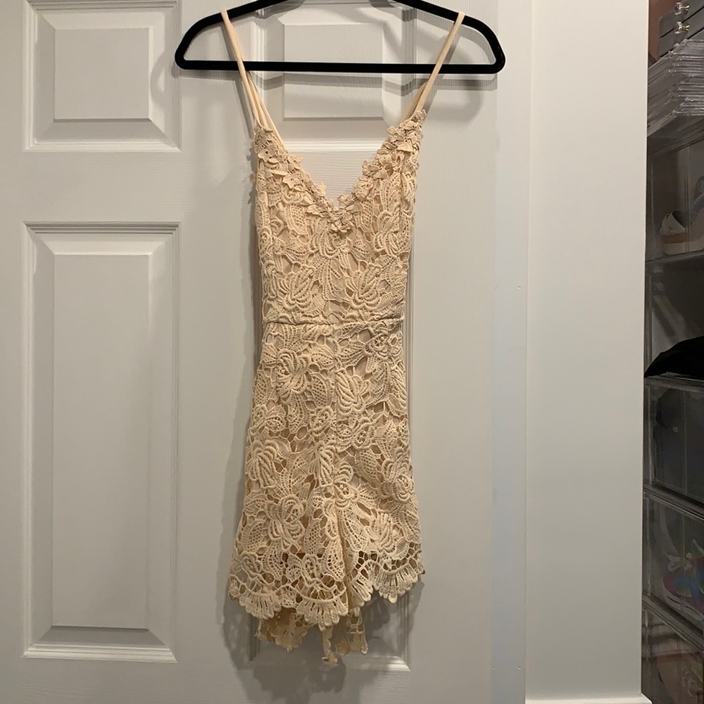 Tan floral lace romper
